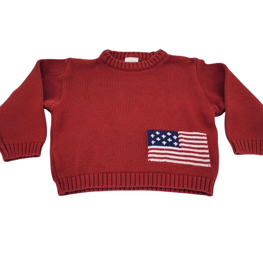 Vintage Smay Baby Sweater 12M Made In Italy Red American Flag Knit Cotton